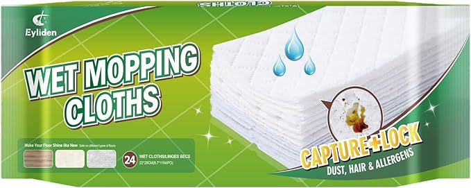 Eyliden 24-Count Disposable Wet Mop Pads Refills, Pre-Moistened