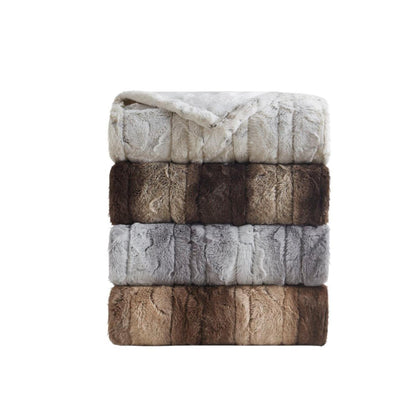 Beautyrest Zuri Reversible Faux Fur to Mink Electric Blanket, Auto Shut Off, Virtually Zero EMF, Multi Heat Setting, UL Certified, Machine Washable, Natural Marble Throw 50x70