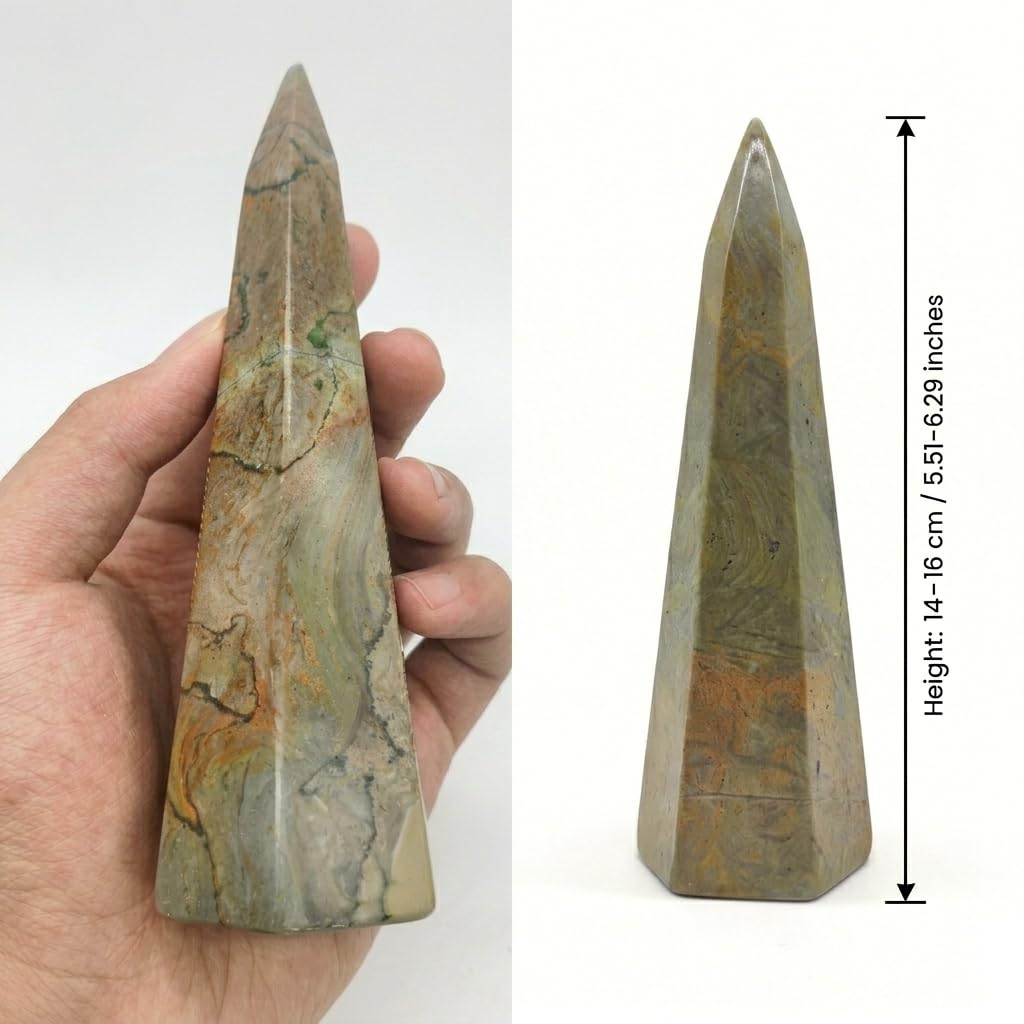 Crystal Healing Nature Stromatolite Fossil Gemstone, 1.8 Billion Year Old Natural Algae Ancient Stone, Obelisk Tower-Shaped Crystal, Natural Crystal Gifts for Altar Decor and Spiritual Protection.