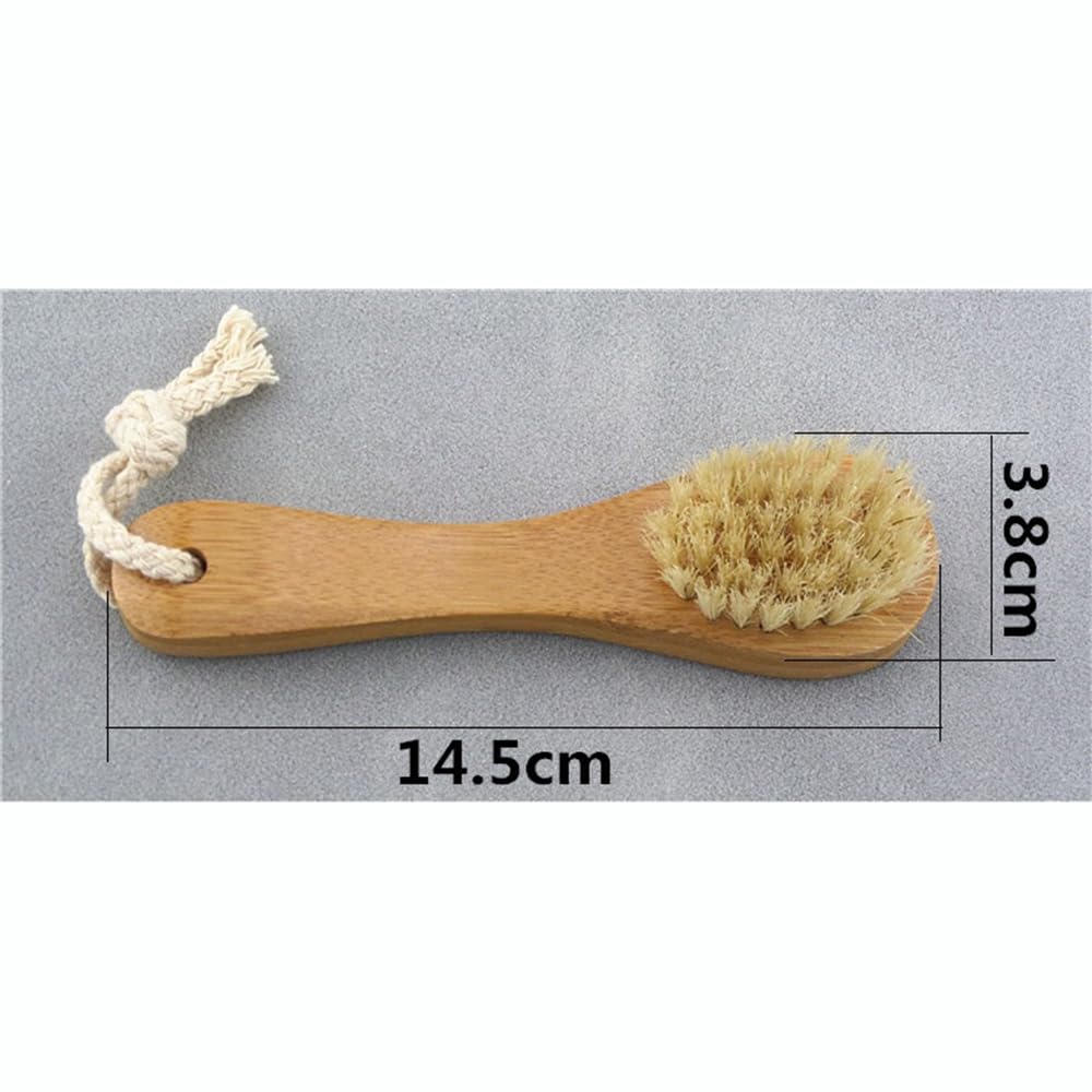 Natural Soft Wool Bristles Dry Facial Cleansing Brush, 6" Face Skin Care Exfoliating Scrub Brush, 2 Pack Wood Handle Face Brush Cleanser.