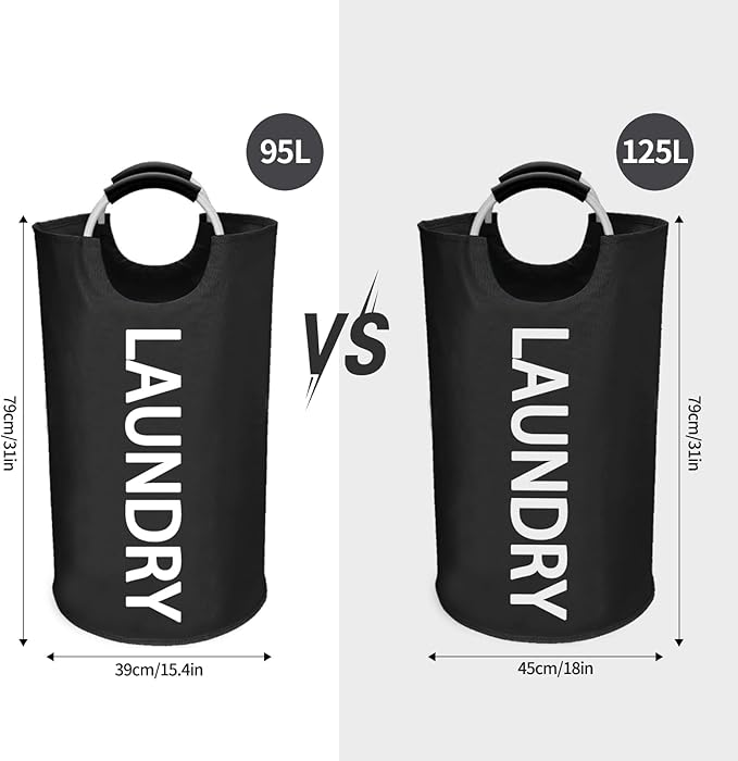 WOOHA 125L Large laundry basket, Collapsible laundry hamper, Tall Clothes
