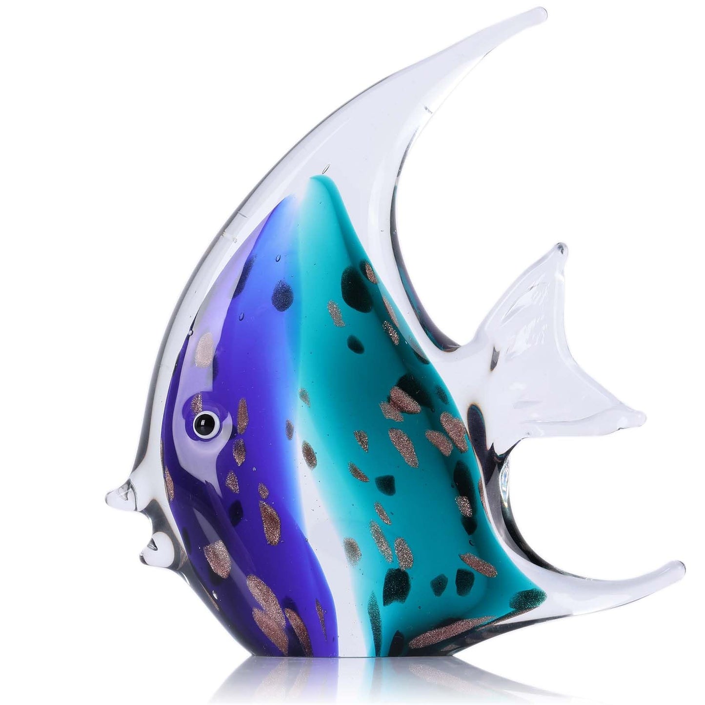 PlivBloom Glass Fish Sculpture – Hand Blown Glass Art, Tropical Fish Figurine, Decorative Ornament, Sea Glass Home Decor, Modern Beach Decor for Living Room, Office, TV Stand, Bathroom (Blue)