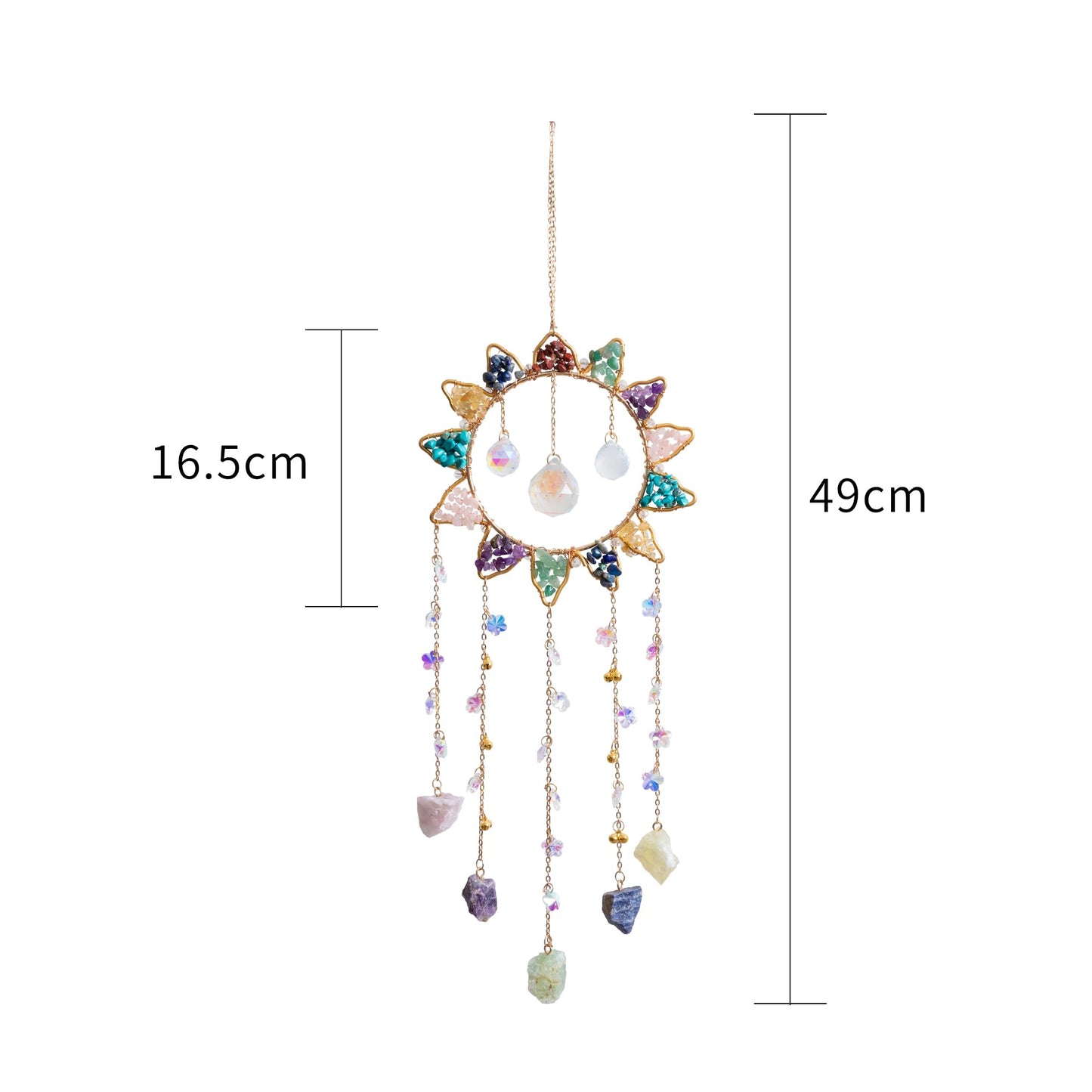 7 Chakra Crystal Sun Catcher Hanging Decor, Rainbow Maker with 3 K9 Crystal Prism Balls & Natural Crystal Stone, Wall and Window Decor Ornament for Home, Bedroom, Balcony, Handmade Gift.