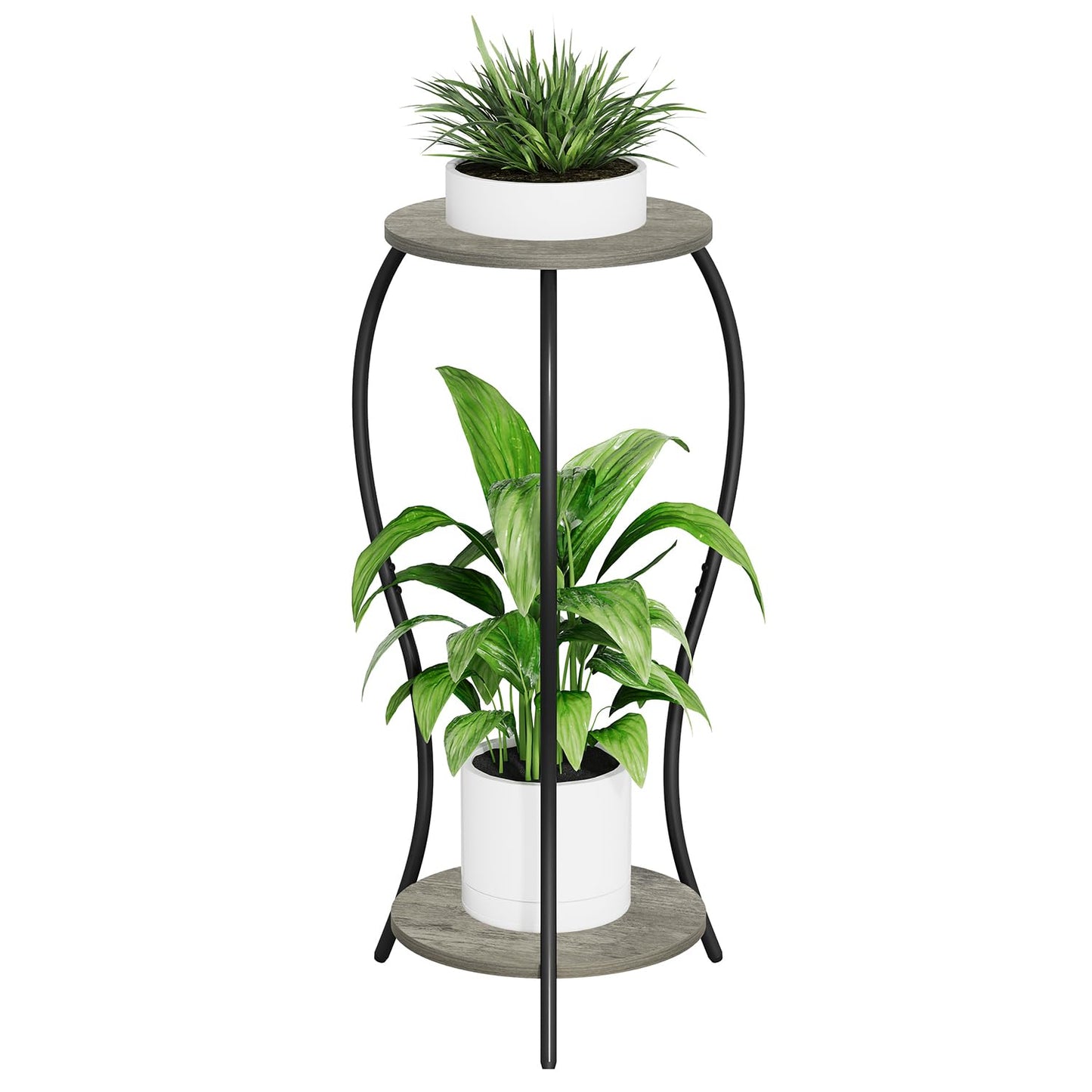 VYUOL Plant Stand Indoor, 2 Tier Round Tall Plant Stand, Flower Pot Stand, Plant Shelf Rack, Corner Plant Stand for Planter Garden Balcony Patio Living Room, Grey