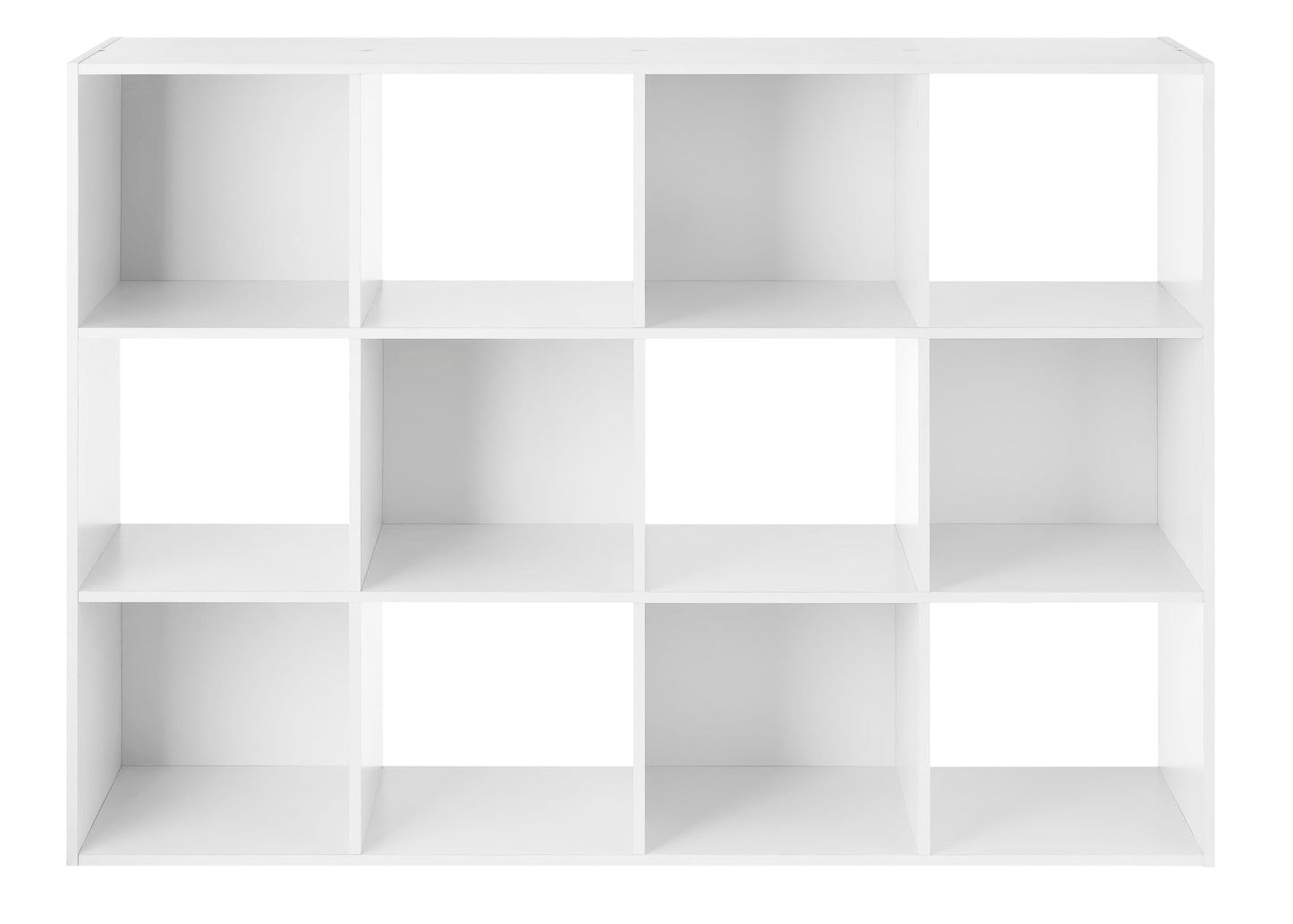 Whitmor 12 Cube Storage Organizer, 4 Tier Stackable Mdf Wood Bookcase, Open Storage Display Bookshelf, Storage Cabinet for Living Room, Bedroom, Home, Office, 35.1"L x 11.6"W x 47.5"H, White
