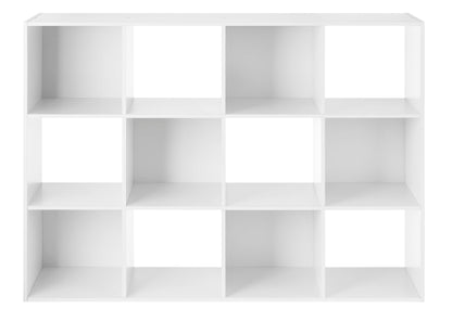 Whitmor 12 Cube Storage Organizer, 4 Tier Stackable Mdf Wood Bookcase, Open Storage Display Bookshelf, Storage Cabinet for Living Room, Bedroom, Home, Office, 35.1"L x 11.6"W x 47.5"H, White