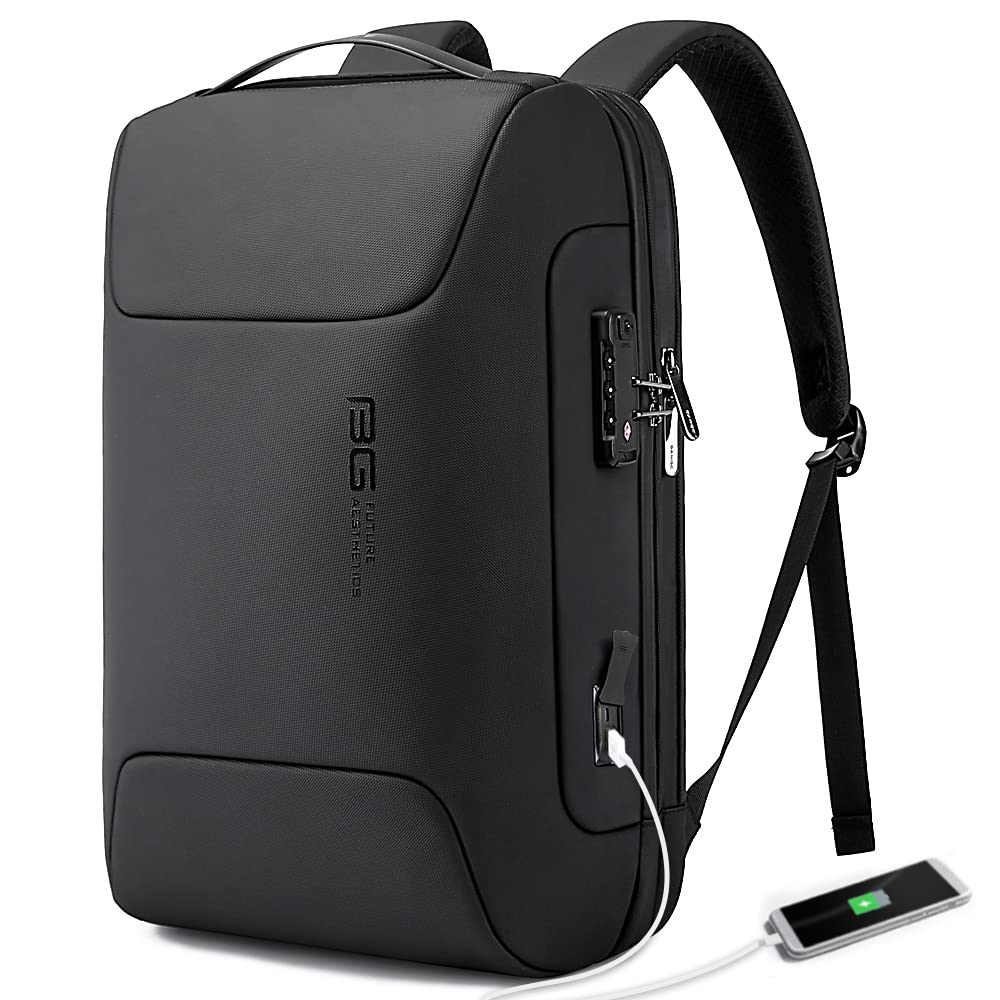 BANGE Anti Theft Backpack with USB charging Port,Lightweight Business Backpack for Men and Women, Black(upgrade), M, Laptop