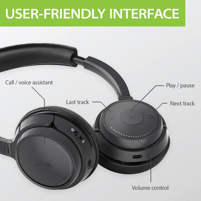 Avantree AH6B - Bluetooth On Ear Headphones with Detachable Mic for Work in Office or at Home, Premium Sound, 22 Hrs Playtime, Soft Padding, Lightweight, Wireless & Wired for Phone PC Laptop, Black