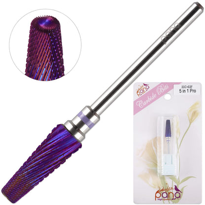 PANA Nail Carbide 5 in 1 Bit - Two Way Rotate use for Both Left and Right Handed - Fast Remove Acrylic or Hard Gel - 3/32" Shank - Manicure, Nail Art, Drill Machine (Fine - F, Silver)