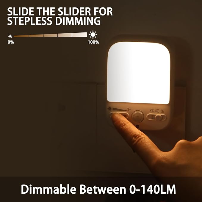 LED Night Light Plug into Walls, Plug-in, Dusk to Dawn Motion Sensor with 4 Lighting Modes, Brightness Adjustable Warm White, Energy Efficient, Ideal Nightlight for Elderly, Baby, Kids (2 Pack)