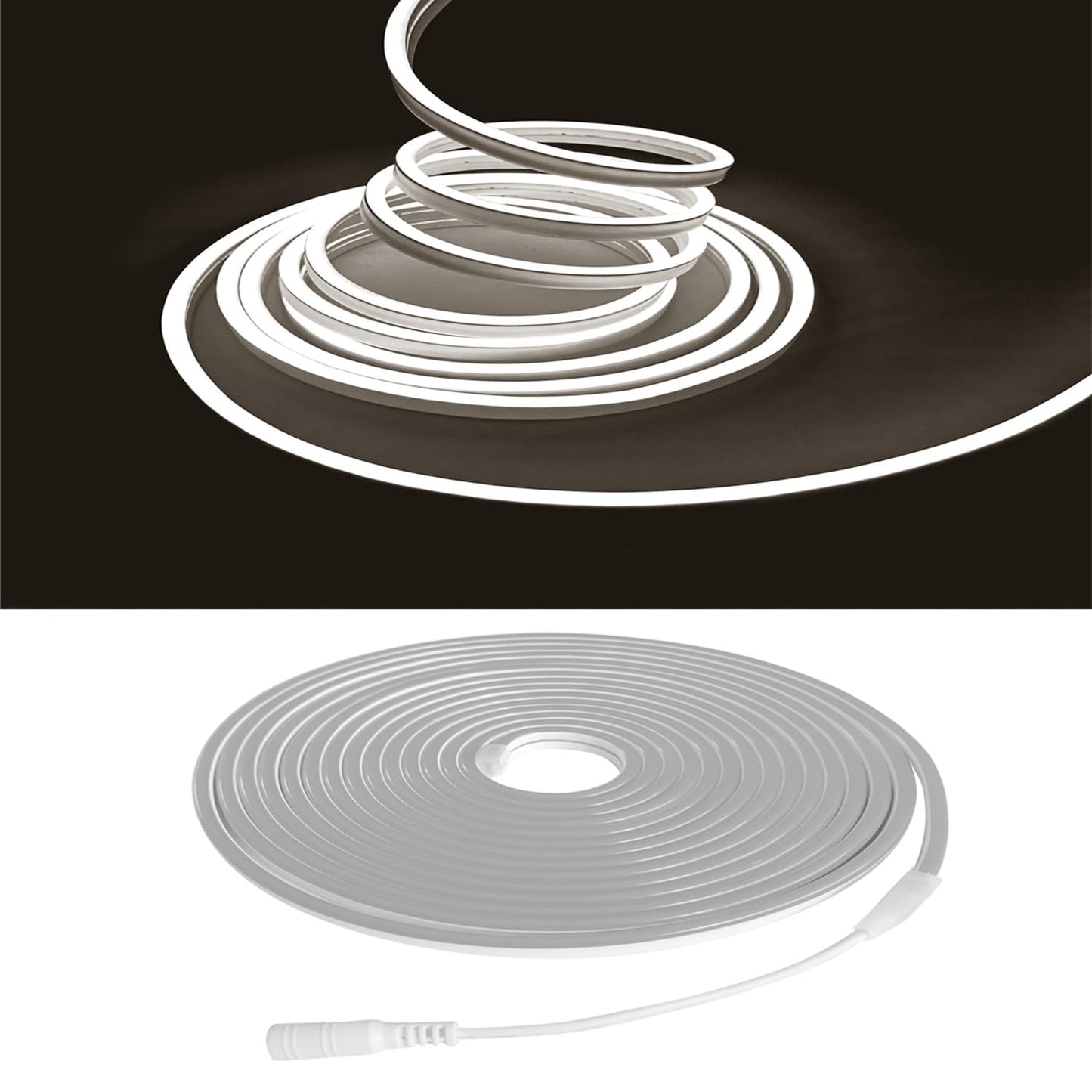 Maxlaxer White Neon LED Strip Lights, 16.4ft 12V Waterproof Flexible Light for Indoor/Outdoor Decoration (Includes Power Adapter)
