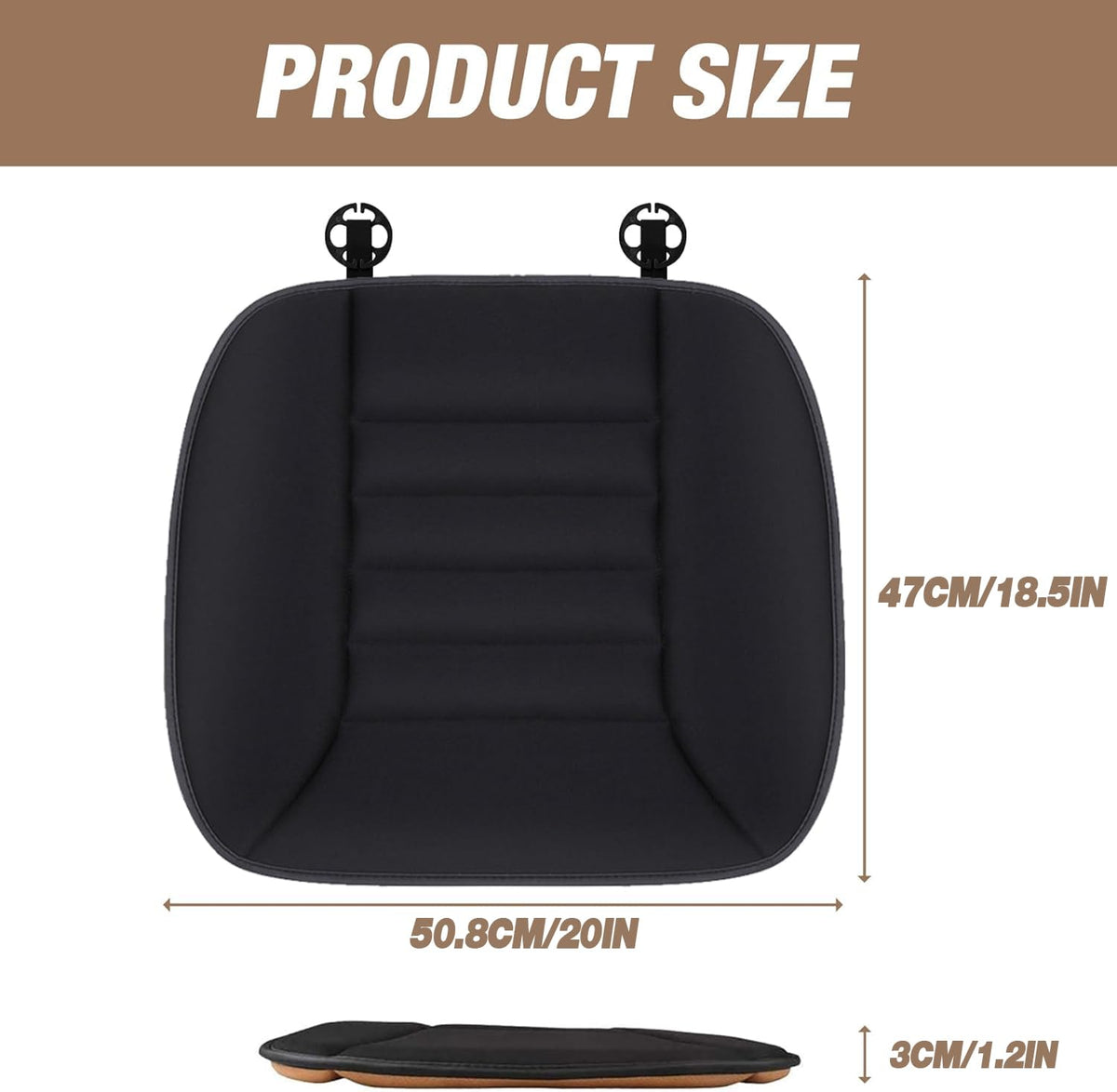 MYFAMIREA Car Seat Cushion Pad 1.2" Thick Comfort Seat Protector for Car Driver Seat Office Chair Home Use Memory Foam Seat Cushion with Non Slip Bottom, 20'' x 18.5'', Black