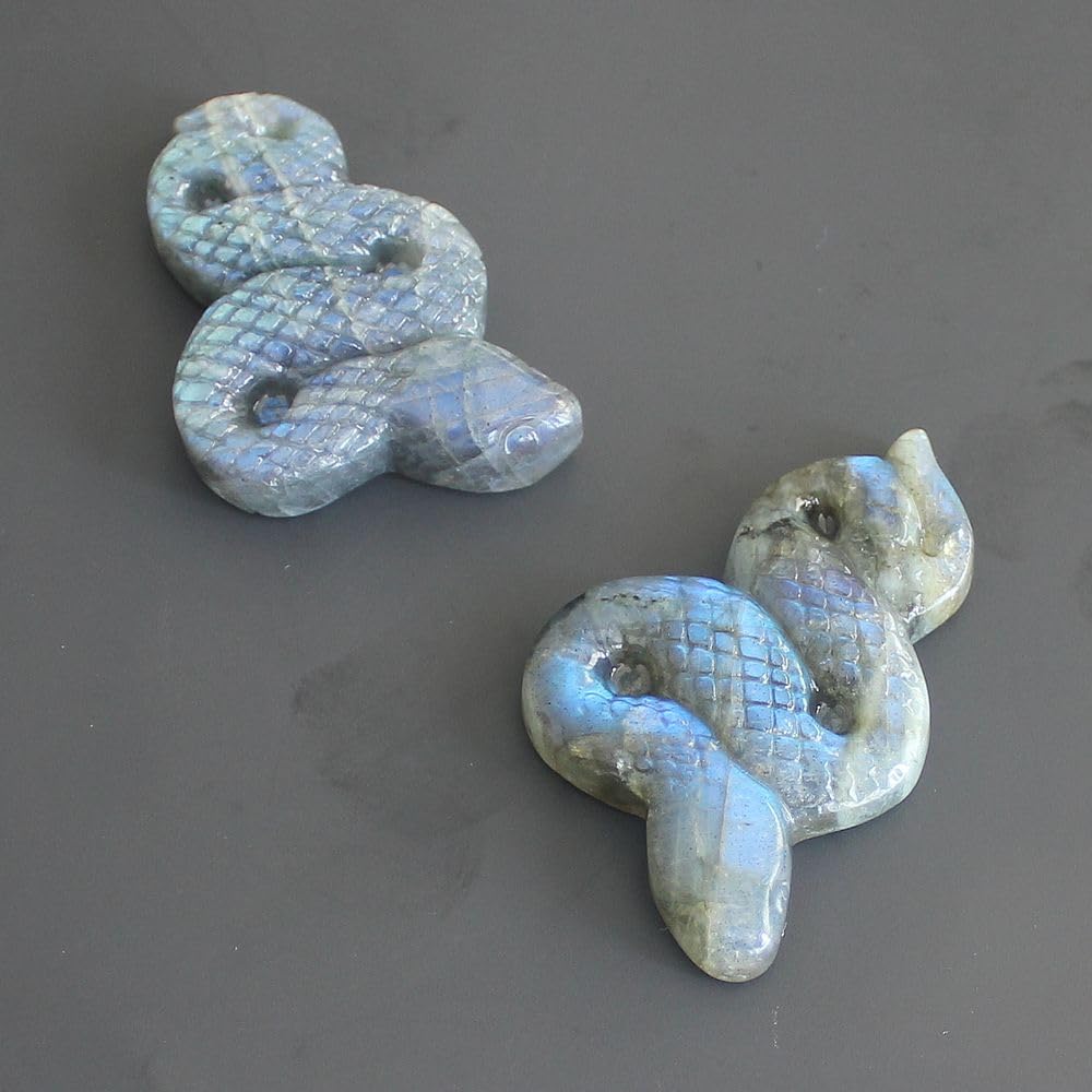 HLbshi Hand Carved Gemstone Crystal Snake Figurine Animal Statue Carving Office Home Decor 2'' (Labradorite)