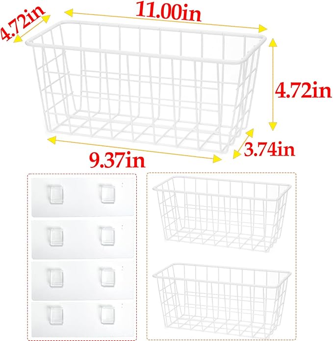 2 Set LeleCAT Hanging Wall Basket Organizer Over the Cabinet Door Adhesive Wire