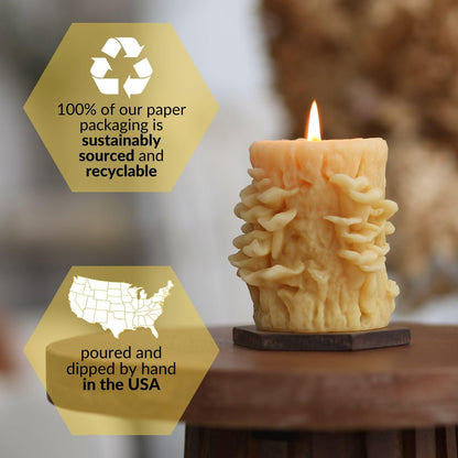 Big Dipper Wax Works Beeswax Oyster Mushroom Candle – Handcrafted 100% Pure Beeswax, Unscented, 60-Hour Clean Burn, Eco-Friendly Sculpted Woodland Décor Gift for Nature Lovers, 4" x 3.25"