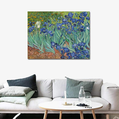 Wieco Art Irises Modern Stretched and Framed Floral Giclee Canvas Print By Van Gogh Famous Flowers Oil Paintings Reproduction Artwork Pictures on Canvas Wall Art for Bedroom Home Decorations