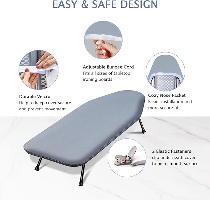 SheeChung 12.5"x32" Small Table Top Ironing Board Cover and Pad, Fits Mini