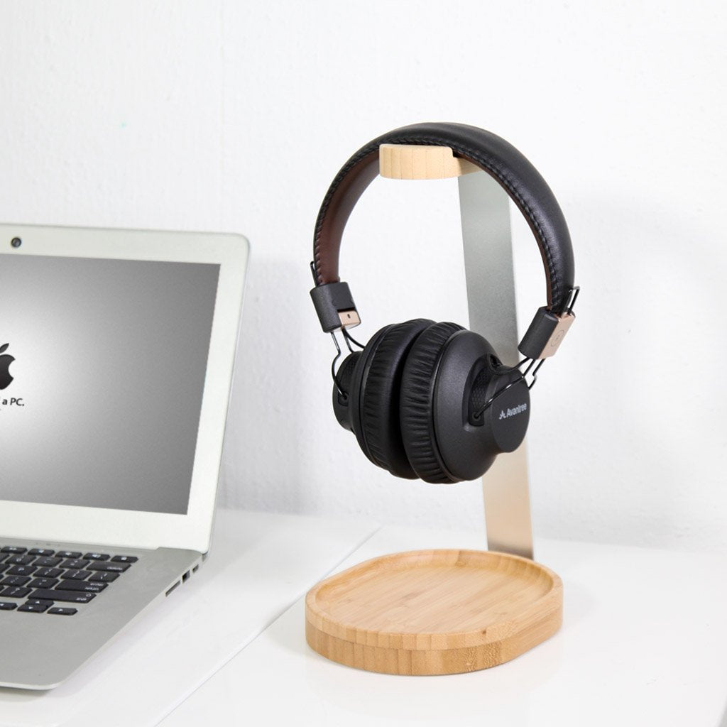 Avantree Universal Wooden & Aluminum Headphone Stand Hanger with Cable Holder, Sturdy Desk Headset Mount Rack for Sony, Bose, Shure, Jabra, JBL, AKG, Gaming Headphones Display - TR902