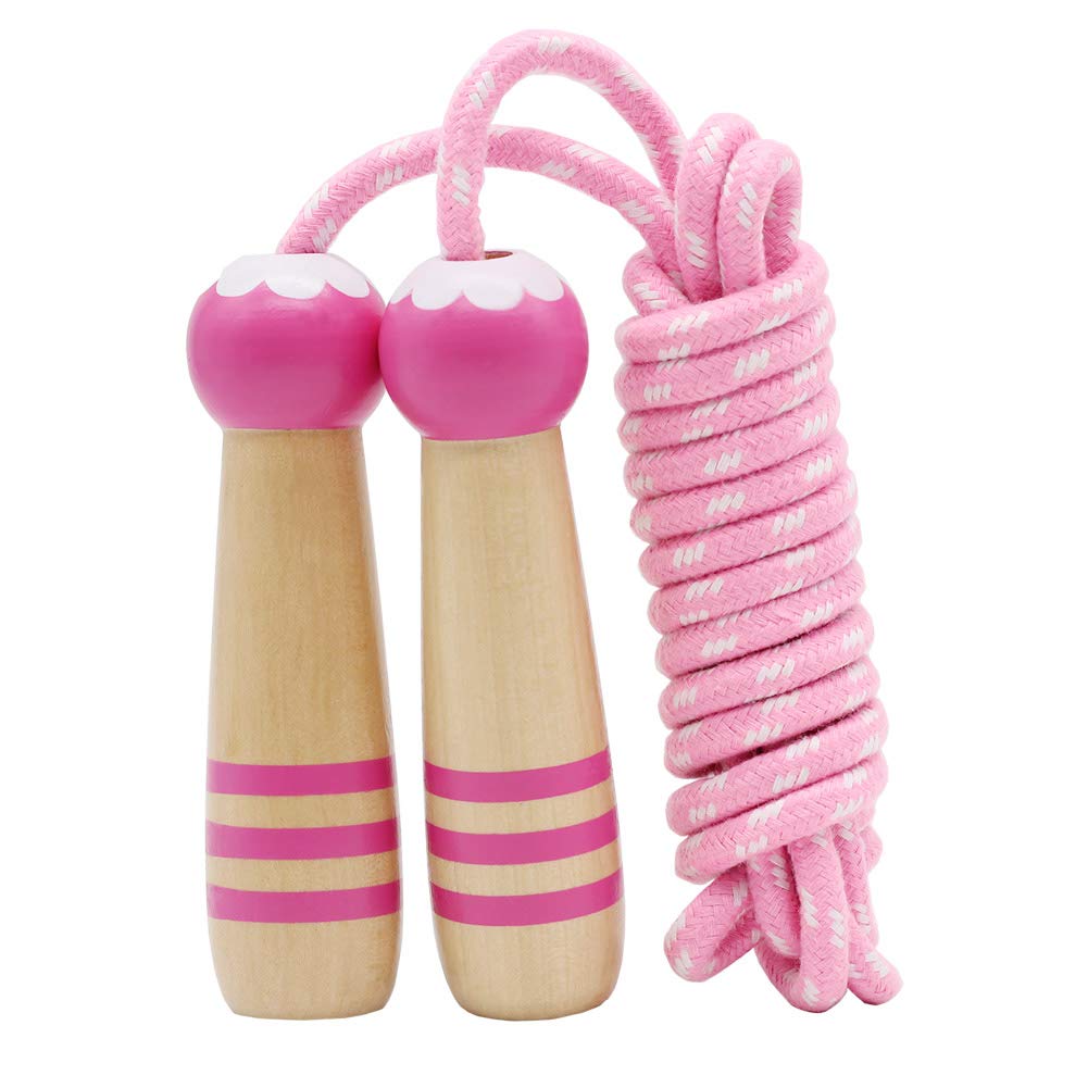 Jump Rope Kids, 7ft Adjustable Cotton Skipping Rope with Wooden Handle for Boys and Girls Fitness Outdoor Exercise