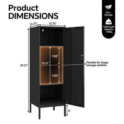 Steehoom Metal Storage Cabinet with Lock, 4 Tier Lockable Cabinet, Lockers for Employee, Changing Room,Home, Office, School, Gym, Garage (Black, 15.75" D x 15.75" W x 49.21" H)