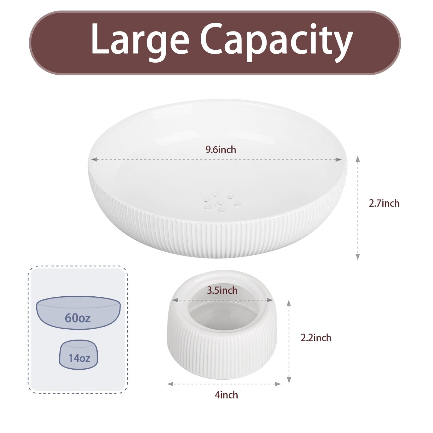 FAAYUCK Ceramic Fruit Bowl, 10" White Fruit Bowl for Kitchen Counter with Drainage Hole, Removable Pedestal Fruit Bowl with Non-Slip Pad, Large Decorative Fruit Bowl for Fruit, Vegetable, Salad, Snack