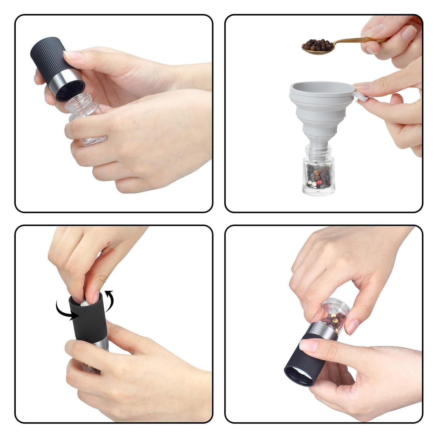 VEVOK CHEF Mini Salt and Pepper Grinder set with 2 Small Salt and Pepper Shakers Portable Cute Tiny Spice Grinder Pepper Mill Salt Grinder for Travel, Work, Camping, Party, School, Lunch Box