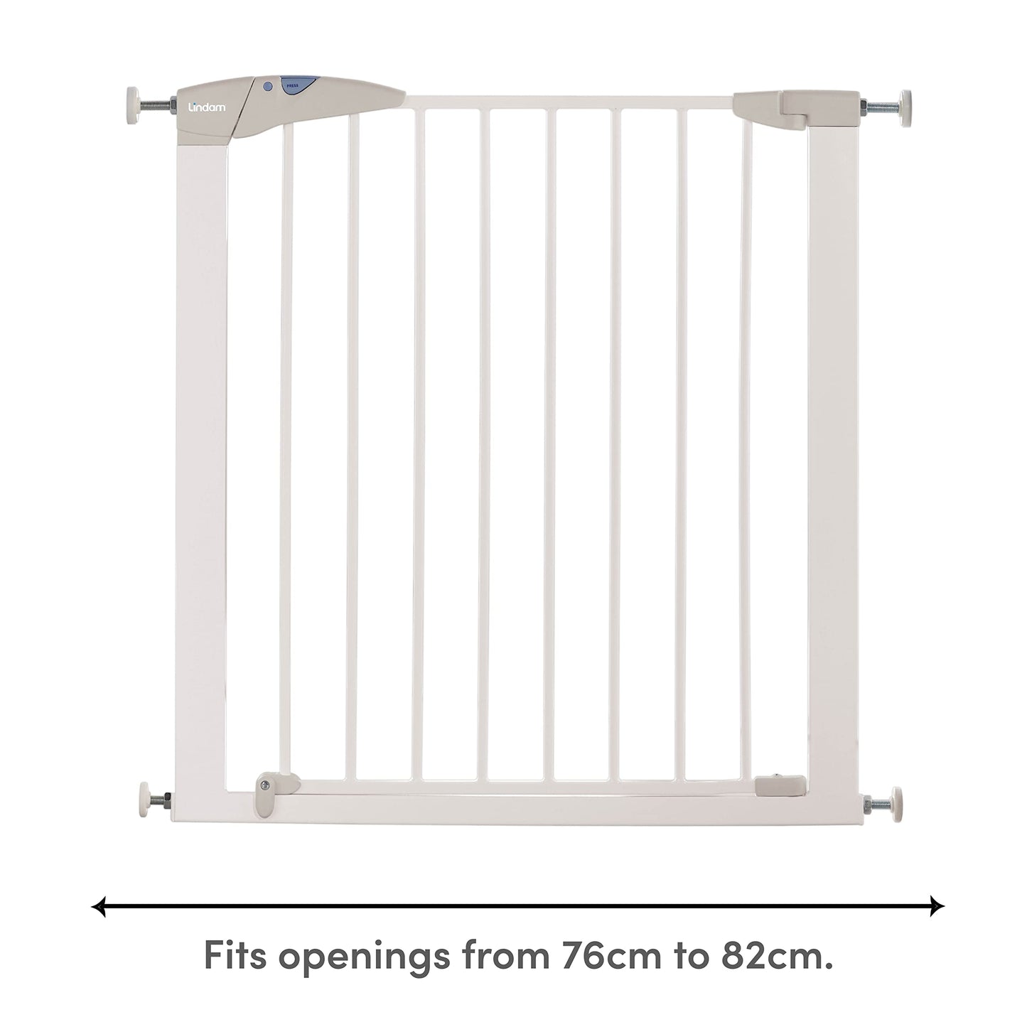Munchkin Lindam Stair Gate | Sure Shut Axis Toddler & Baby Gate | Stair Gate Pressure Fit Baby or Dog Gate | Baby Safety Gate for Stairs & Doorways, Easy Install No-Screws Child Gate | 76-82cm| White