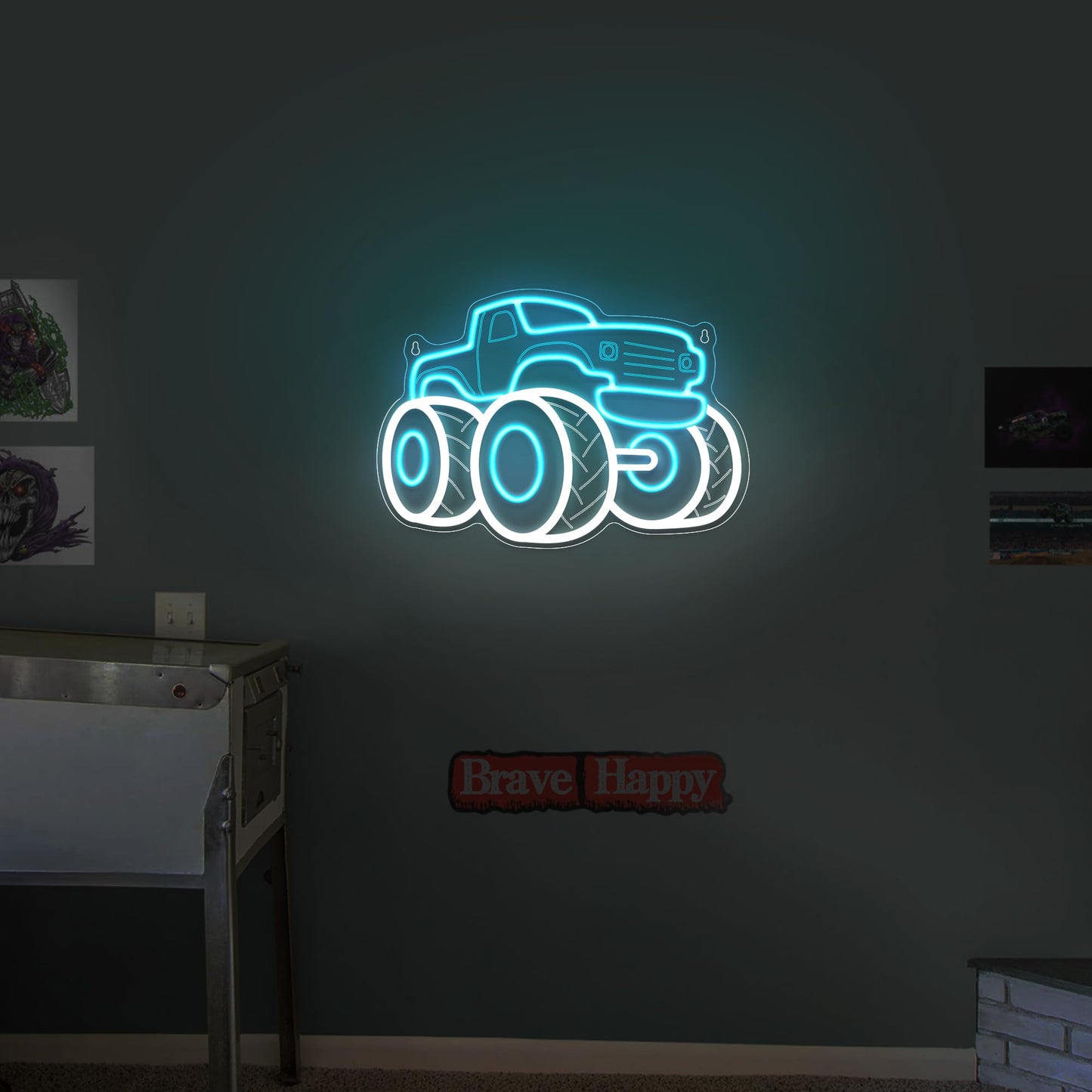 Truck Neon Signs for Wall Decor, Vehicle Neon Lights for Bedroom, Neon Wall Light Suitable for Living Office Game Room Christmas Gift for Truck Toys Lover - 5V USB Power with Hanging Chain Hooks