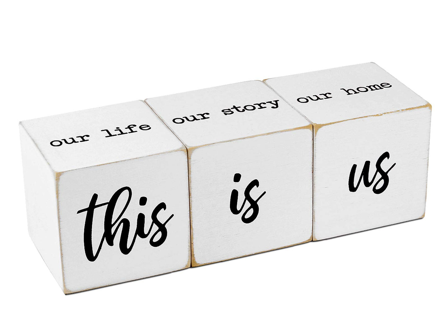 Airrioal This is Us Sign & Our Life Story Home Letter Blocks - Farmhouse Table Rustic Home Decor, TV Stand Dining Room Modern Decorations for Shelf Mantle