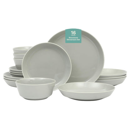 Gibson Home Summer Shades 16 Piece Plates and Bowls Dishes Service for 4 Porcelain Dinnerware Set - White