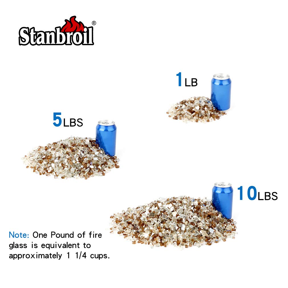 Stanbroil 10-Pound Blended Fire Glass - 1/4 inch Reflective Tempered Fire Glass Blended Gold, Platinum, Copper Reflective for Indoor and Outdoor Gas Fire Pits and Fireplaces