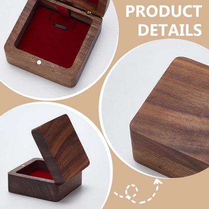 PLIGREAT Wooden Necklace Gift Box, Small Jewelry Display Case Vintage Natural Walnut Wooden Pendant Storage Box for Wedding Engagement Birthday Anniversary Christmas