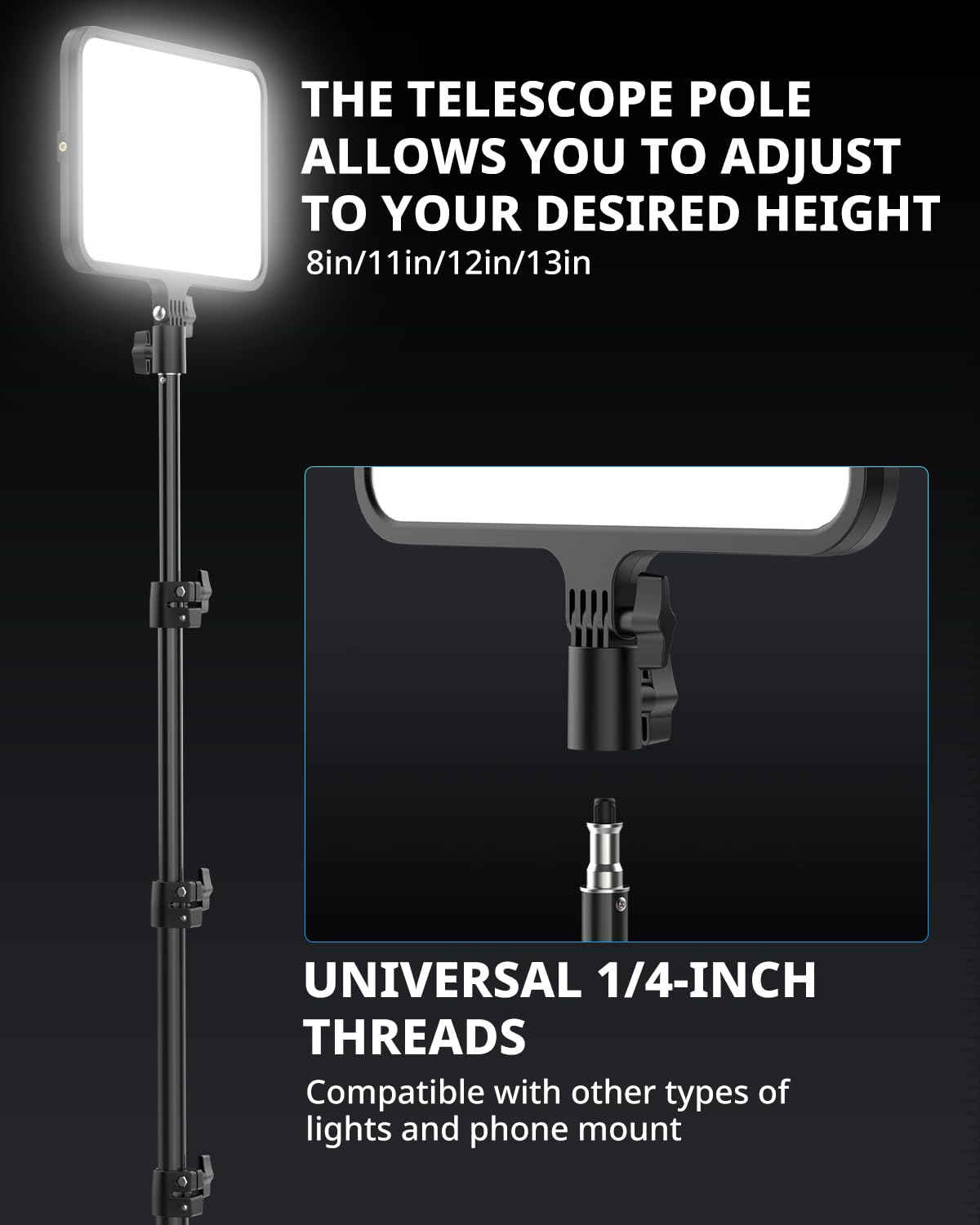 UBeesize 2 Pack LED Video Light Kit, Photography Lighting, 13" Studio Lights with 65" Tripod Stand and Phone Holders, Podcast Lighting for Video Recording,Tiktok,YouTube