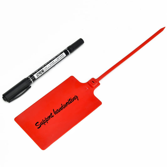 LeadSeals 100 Red Plastic Writable Shipping Tags - Large, Waterproof, Hanging Label Tags with One Permanent Marker Pen