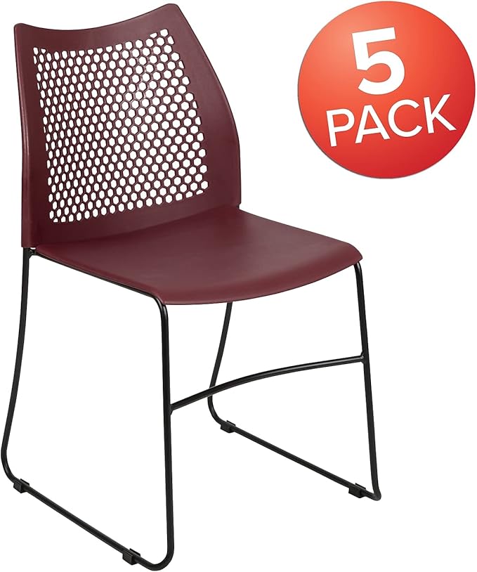 Flash Furniture HERCULES Series 5 Pack 661 lb. Capacity Burgundy Stack Chair
