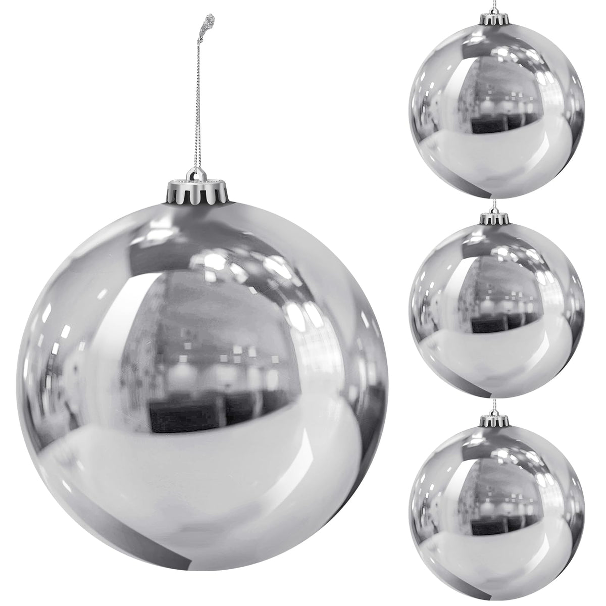 Liliful Silver 4 Pcs 7.87 Inch Christmas Ornament Ball Large Plastic Christmas Outdoor Ball Gold Silver Big Xmas Tree Decorations Hanging Ornaments for Home Outside Holiday Lawn Yard Party