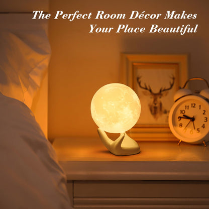 Methun 3D Moon Lamp 9 cm (3.5 inch) — Two-Colour Touch-Dim Bedside & Table Lamp, Overnight Cordless Glow, Ceramic Hand Base, Authentic Lunar Texture — Calming Night Light & Premium Gift