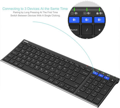 Arteck Universal Bluetooth Keyboard Multi-Device Stainless Steel Full Size Wireless Keyboard for Windows, iOS, Android, Computer Desktop Laptop Surface Tablet Smartphone Built in Rechargeable Battery