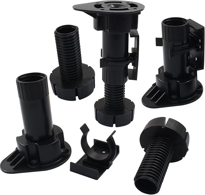Jiozermi 4 Pack Black Plastic Cabinet Legs, Adjustable Furniture Feet