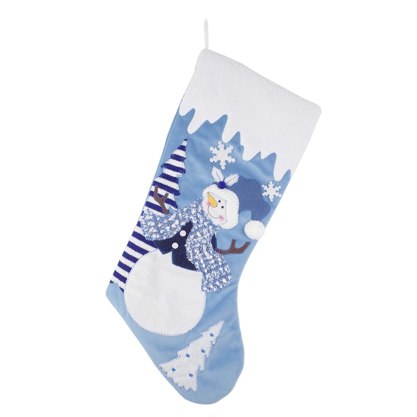 Etistta Classic 19 inch Blue Christmas Stockings Set of 3, Blue White Christmas Decor Velvet Applique Snow Stockings for Christmas Fireplace Decorations - Santa, Snowman
