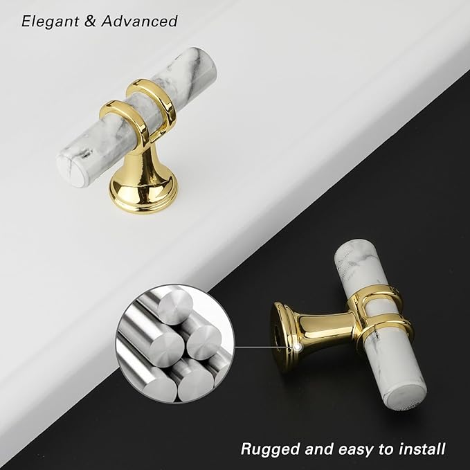 Rergy Cabinet Handles Marble Drawer Pulls and Knobs, T-Bar Hardware