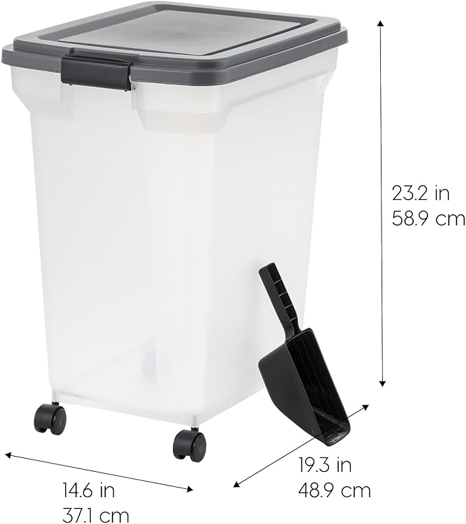 IRIS USA Dog Food Storage Container 58 lbs, Attachable Wheels, & Included Scoop