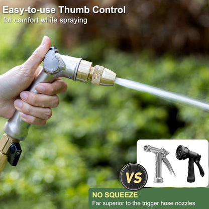 FANHAO Professional Heavy Duty Garden Hose Spray Gun, 100% Metal Thumb Control Hose Gun with Brass Tip, High Pressure Adjustable Hose Nozzle for Lawn & Plant Watering, Car & Pet Washing