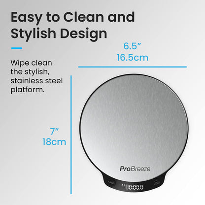 Pro Breeze Kitchen Scales Digital - Stainless Steel Digital Scales Kitchen High Precision Kitchen Weigh Scale for Baking and Cooking in g/ml/fl oz/lb oz