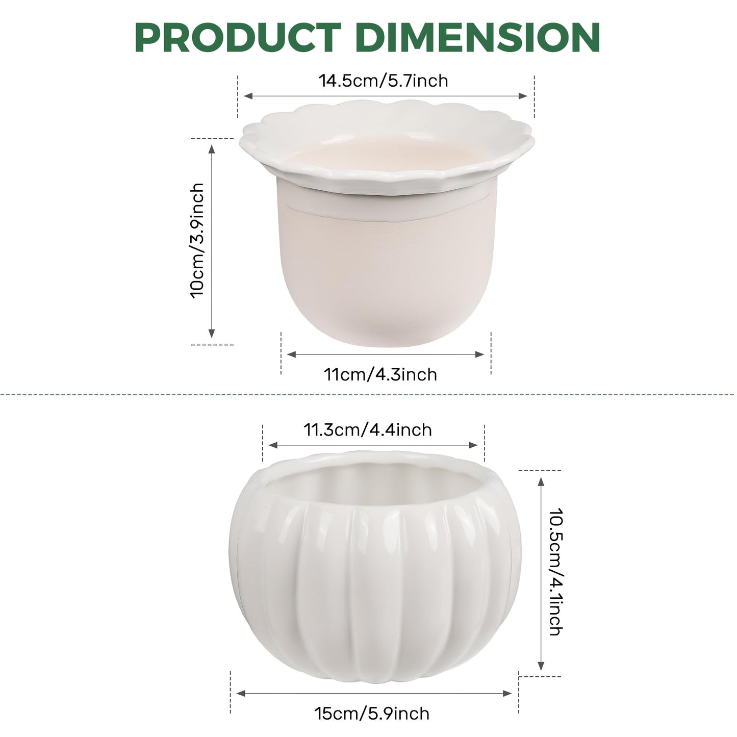 BUYMAX African Violet Pots, 6 inch Pumpkin-Style Ceramic Easy Self Watering Plant Pot for Busy Plant Lovers, Automatically Absorb Appropriate Amount of Water, Flower Pot Indoor-Plants Not Included