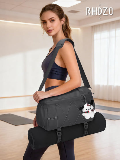 Small Gym Bag for Women with Yoga Mat Holder and Wet Compartment, Mini Gym Duffle Bag Yoga Bag with Water Bottle Pocket for Workout Travel, Dark Gray