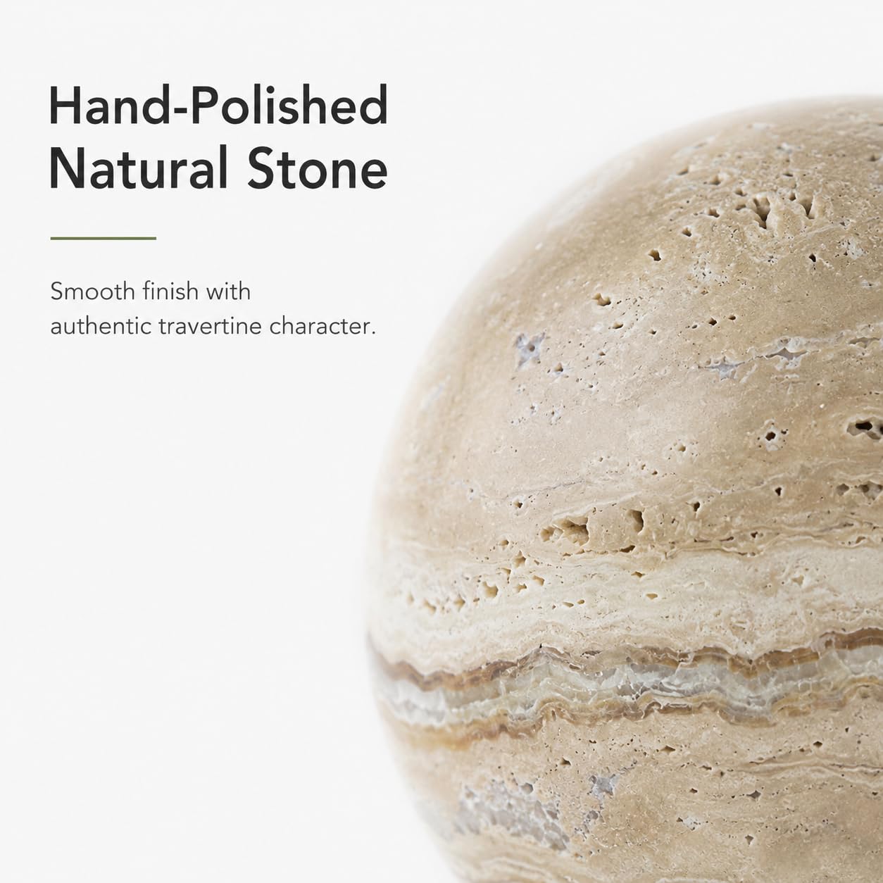 Artisanal Abode Natural Travertine Decorative Sphere, 4.72 Inch Stone Ball Decor, Hand-Polished Beige Orb Accent for Coffee Table, Console, Shelf and Living Room