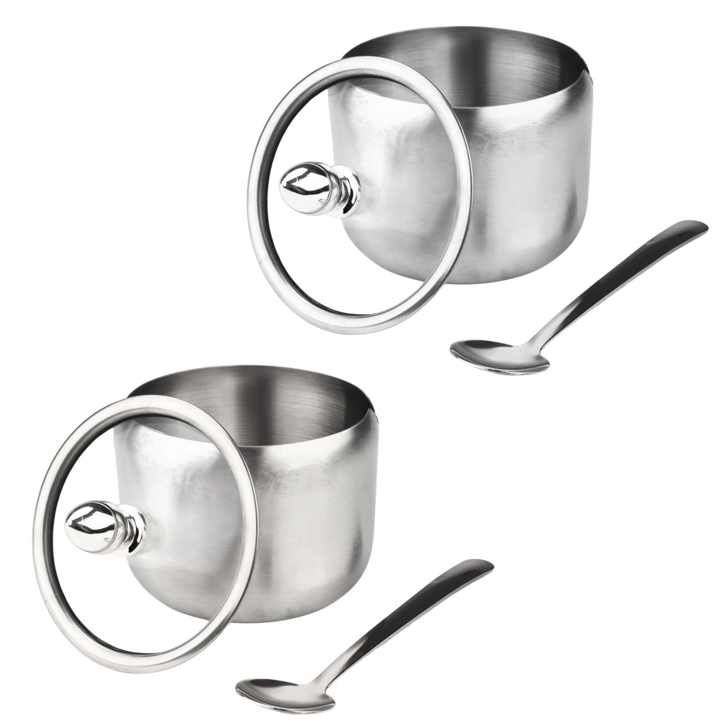 2 Pieces Stainless Steel Sugar Bowl with Lid and Spoon, 8.45 Oz/250 ML Sugar Container for Coffee Bar, Salt Bowls for Countertop Kitchen Storage Pepper Seasoning Coffee Bean Candy Spices, (Silver)
