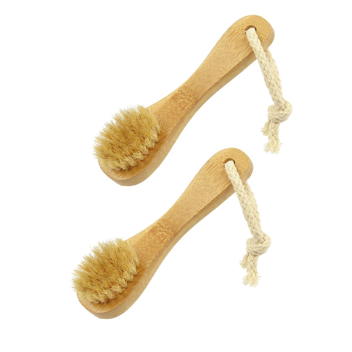 Natural Soft Wool Bristles Dry Facial Cleansing Brush, 6" Face Skin Care Exfoliating Scrub Brush, 2 Pack Wood Handle Face Brush Cleanser.
