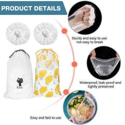 200PCS Bowl Covers Bread Proofing with Storage Bags, Fits Bowls up to 12", Plastic Wrap for Food Plastic Bowl Covers Elastic Reusable Plate Covers for Family Outdoor Picnic, BPA Free, Food Grade